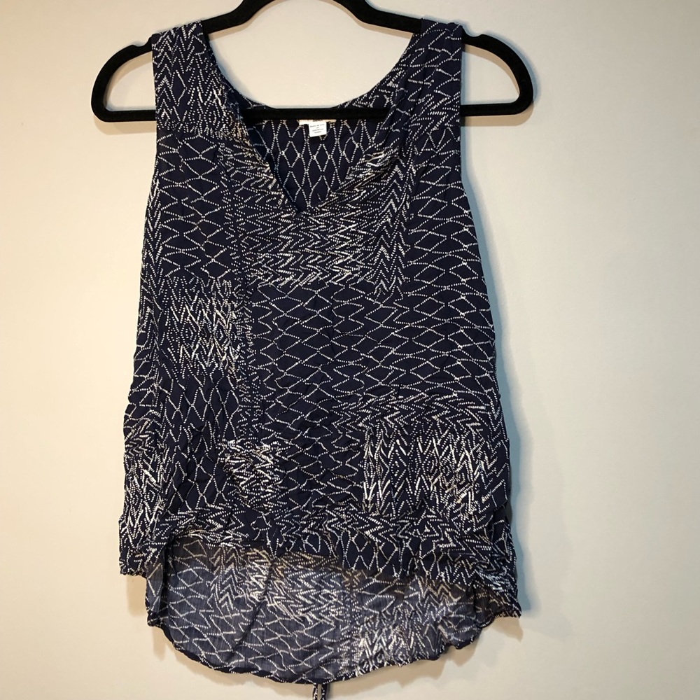 Splendid Navy and White Tank Geometric Design with a Tie Back